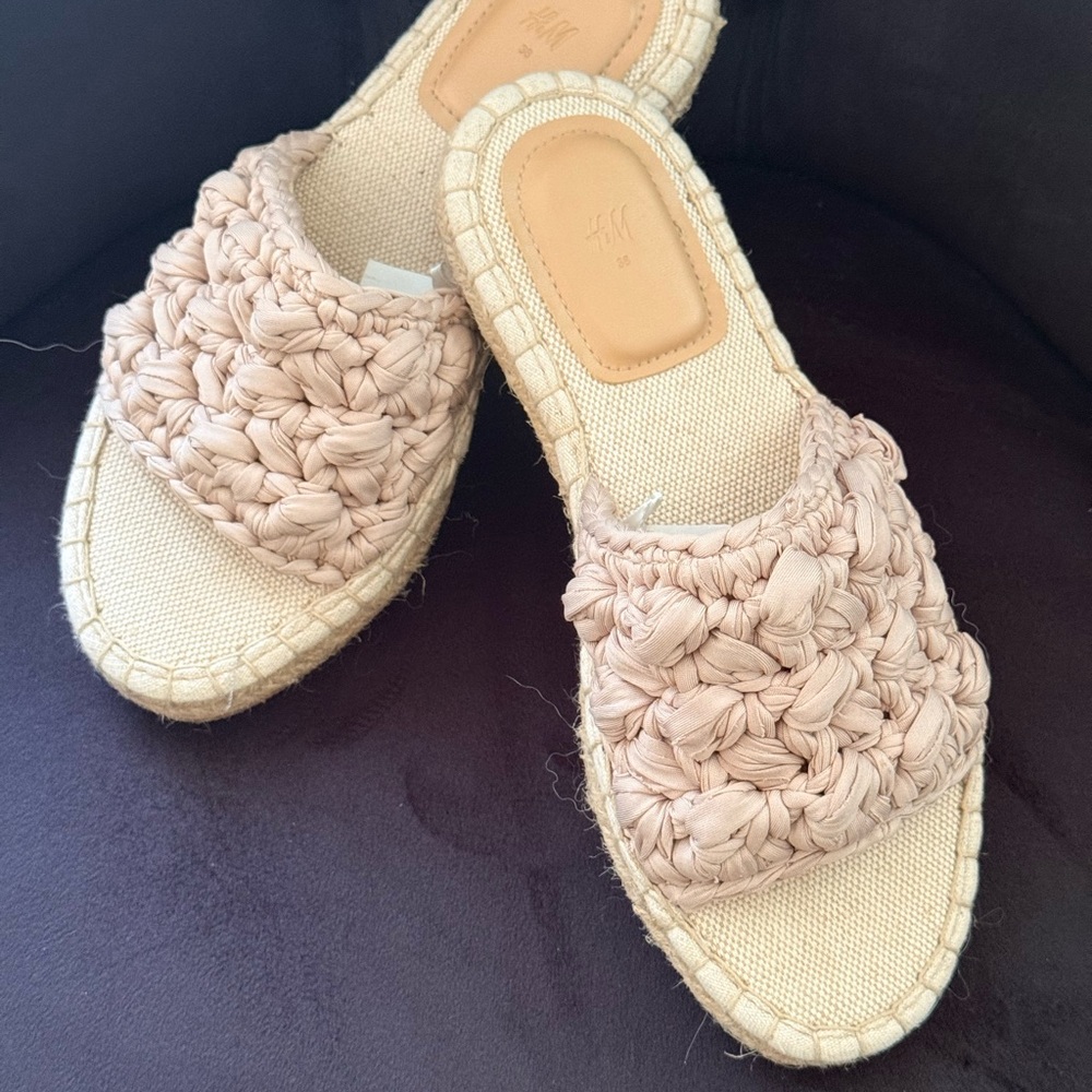 H&M Blush Crochet Espadrille Mules